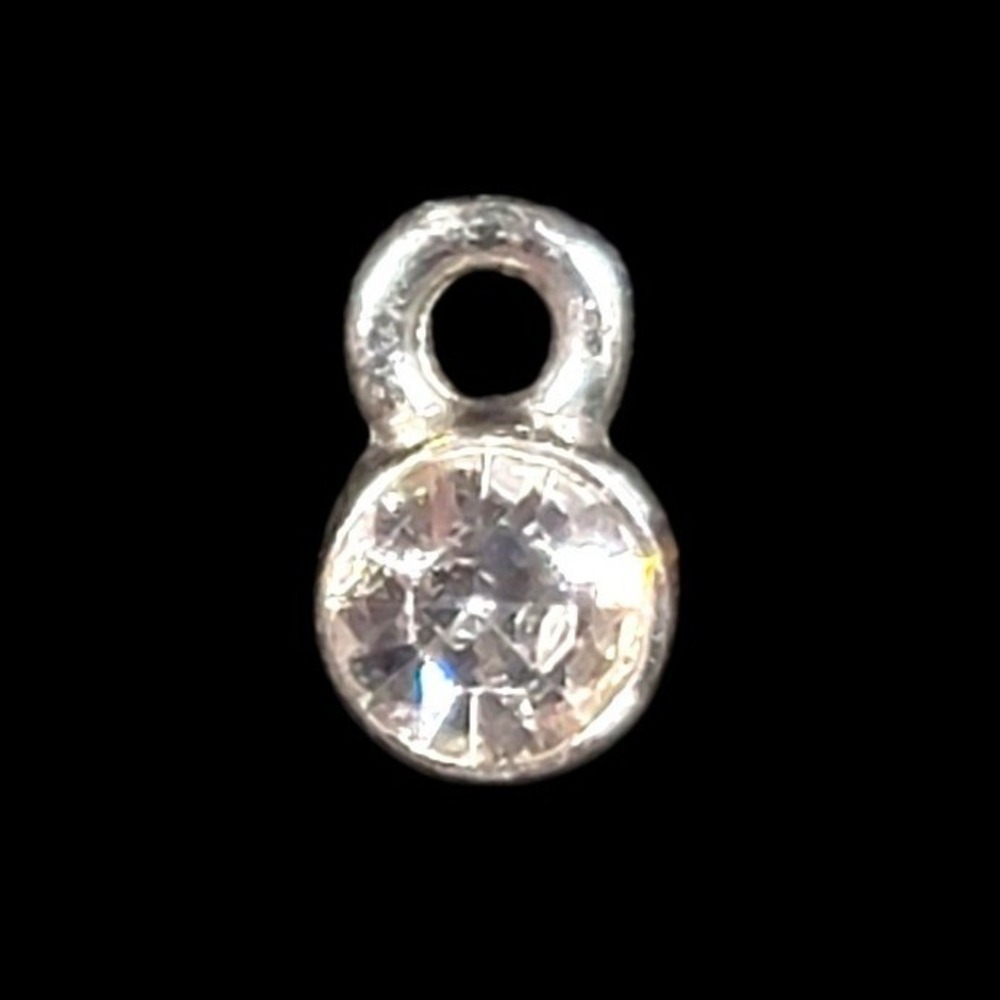 Clear‎ Rhinestone Bezel Set Pendant Charm Silver Tone Minimalist Tiny Classic